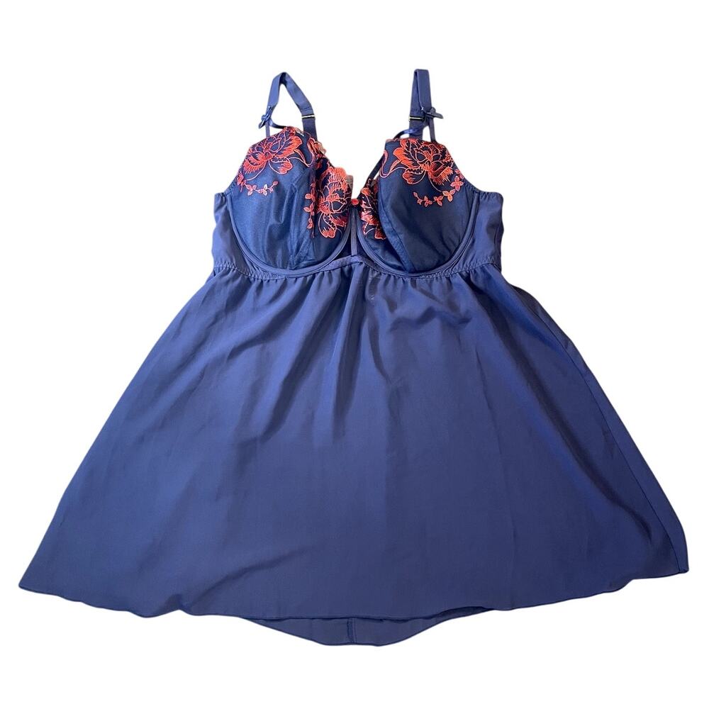Cacique Babydoll Lingerie 42DD Purple Red Floral Embroidered NWT No Panty